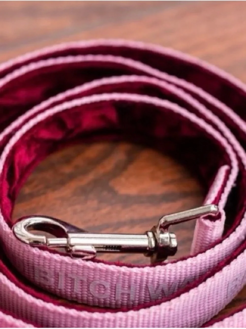 Pink Woven Leash & Collar set with White Text